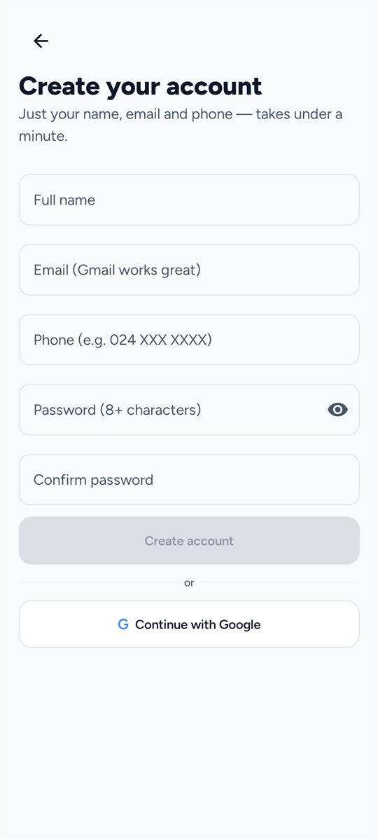 Register — Under a minute to open an account