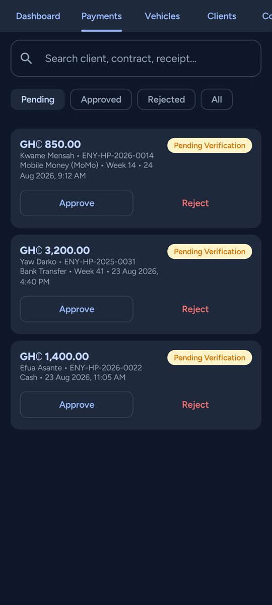 Payments · dark — The same screen in dark mode